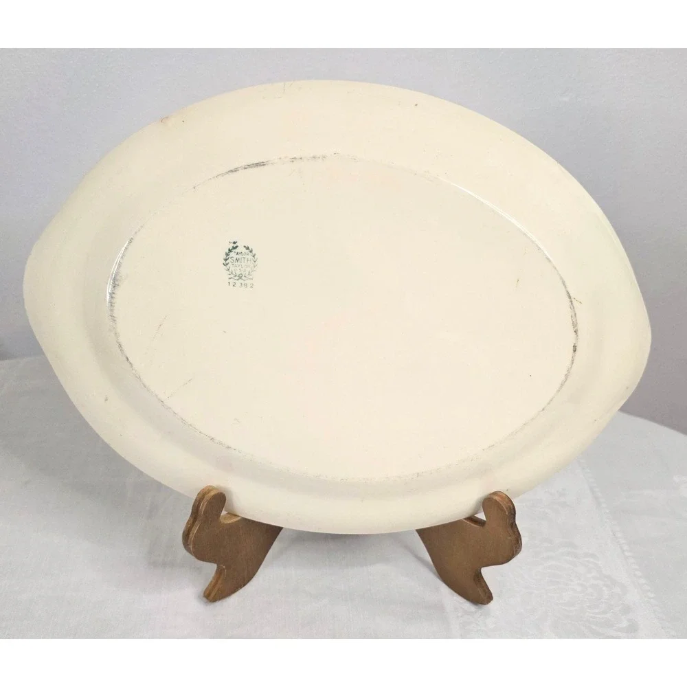 Vintage Taylor Smith Taylor USA Cream Oval Serving Platter 13 inch 1939 TST